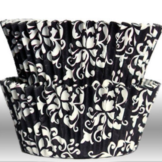 Black GREASEPROOF Damask Baking Cups Cupcake Liners - Quantity 50 Il_570xn