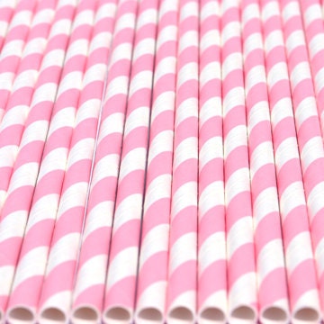 Stripe Light Pink Party Paper Straws - Cake Pop Sticks - Pixie Sticks - Qty 25