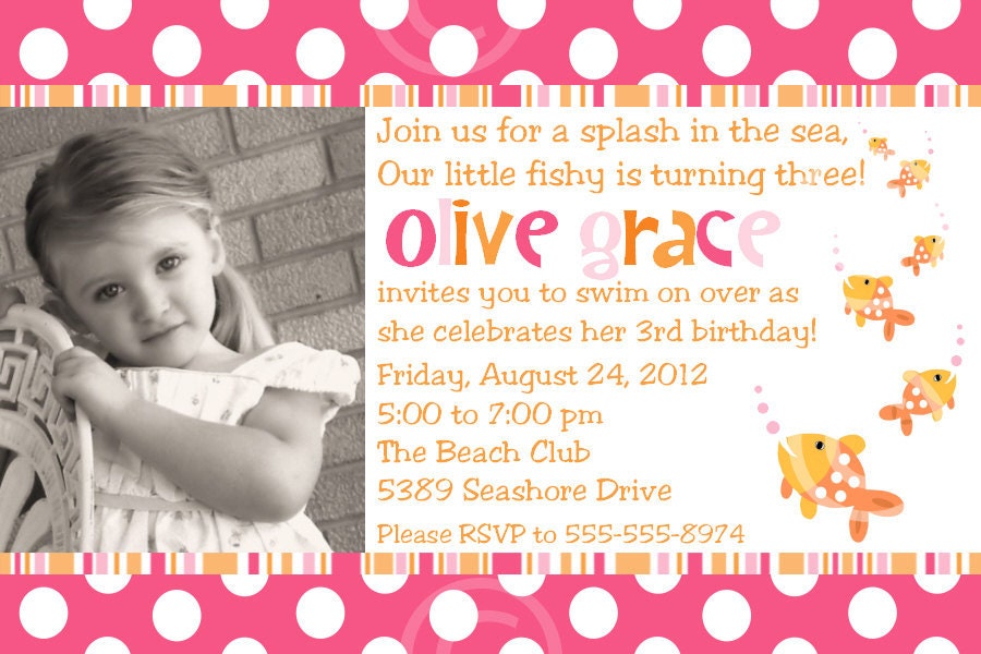 Goldfish Pink Dots Printable Invite Birthday Partyor Baby Shower DIY Invitation by BeeAndDaisy Il_170x135