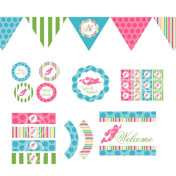 Mermaid Party Decorations for Birthday Party or Baby Shower - Girls DIY Printable Decor by BeeAndDaisy - Instant Download Il_570xn