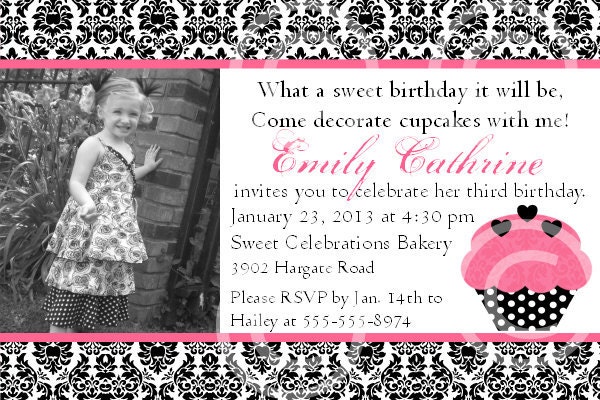Damask Cupcake Invitation for Birthday Party or Baby Shower - Girls DIY Printable Invite by BeeAndDaisy Il_570xn