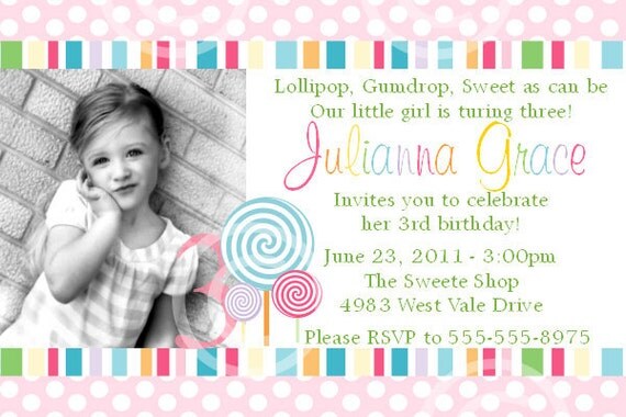 Pastel Lollipop Printable Photo Invite for Birthday Party or Baby Shower DIY Invitation by BeeAndDaisy Il_570xn
