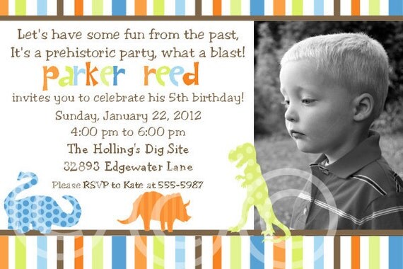 Dinosaur Invitation for Birthday Party or Baby Shower - Boys DIY Dino Mite Bright Printable Photo Invite by BeeAndDaisy Il_570xn