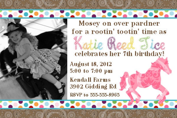 Cowgirl Horse Printable Custom Photo Girls Birthday Invitation Baby Shower DIY Invite by BeeAndDaisy Il_570xn
