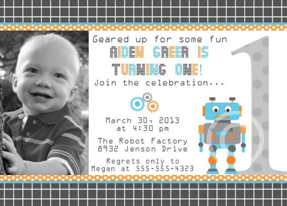Robot Printable Photo Invitation for Birthday Party or Baby Shower DIY Custom Boys Invite by BeeAndDaisy Il_570xn