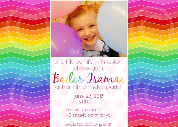 Rainbow Chevron Photo Invite for Baby Shower or Birthday Party DIY Custom Invitation by BeeAndDaisy Il_570xn