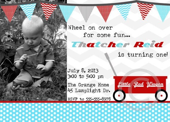 Little Red Wagon Printable Photo Invite for Baby Shower or Birthday Party DIY Custom Invitation by BeeAndDaisy Il_570xn