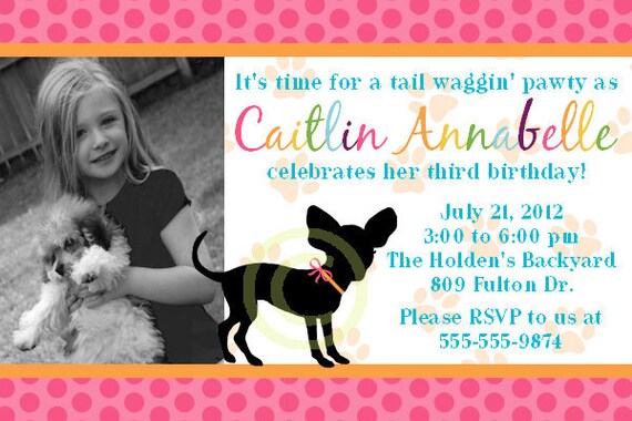 Pink Puppy Pawty Photo Invite for Birthday Party or Baby Shower DIY Invitation by BeeAndDaisy Il_570xn