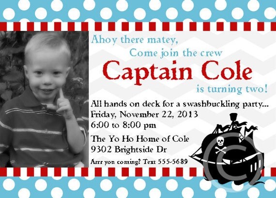 Pirate Printable Photo Invitation Custom Birthday Party or Baby Shower Invite DIY by BeeAndDaisy Il_570xn