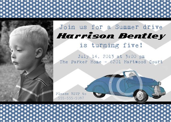 Vintage Blue Car Printable Invitation for Birthday Party or Baby Shower - Boys DIY Invite by BeeAndDaisy Il_570xn