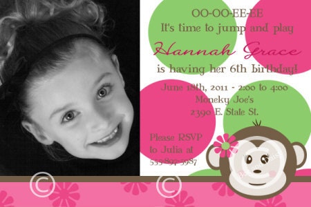 Pink Mod Monkey Printable Photo Invite for Birthday Party or Baby Shower DIY Invitation by BeeAndDaisy