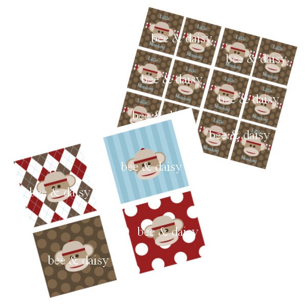 Sock Monkey Decorations for Birthday Party or Baby Shower - Boys DIY Printable Decor by BeeAndDaisy - Instant Download