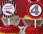 PRINTABLE 2 inch Party Circles - Black/Red Race Car Party