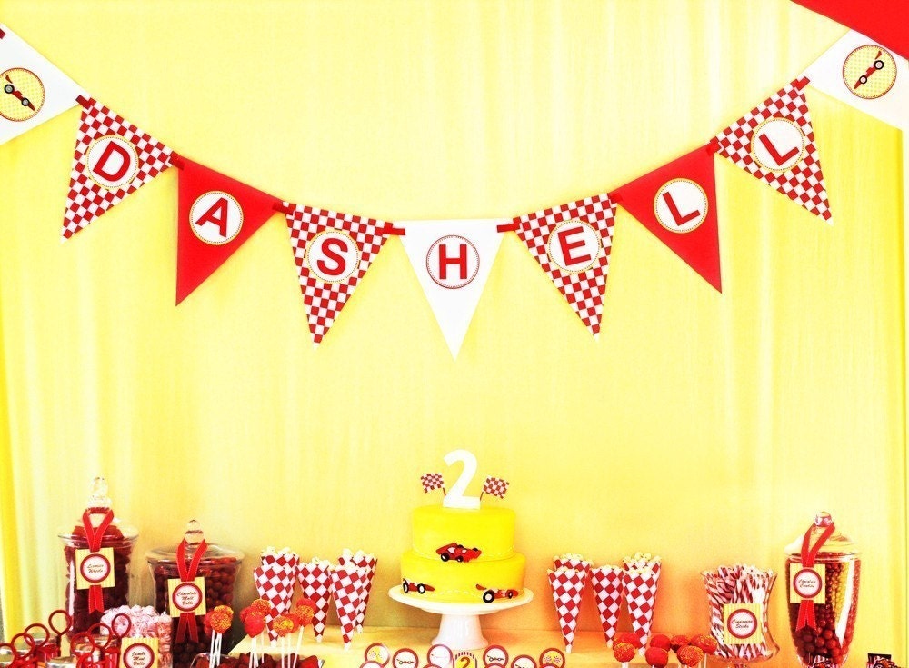 Race Car Party Banner - Red Yellow - As Seen On Hostess with the Mostess - Gwynn Wasson Printables