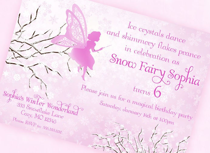 Snow Fairy Invitation - Winter Wonderland Snow Fairy Collection in Pink - Gwynn Wasson Designs PRINTABLES