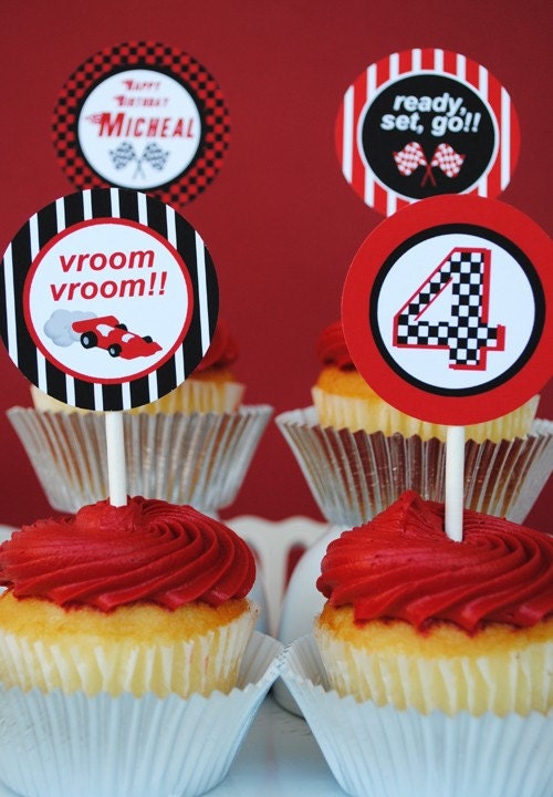 PRINTABLE 2 inch Party Circles - Black/Red Race Car Party