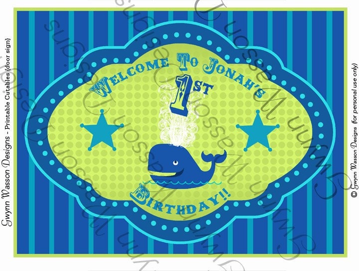 PRINTABLE Door Sign - Little Squirt Whale Party