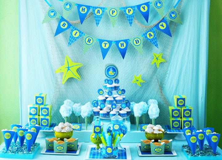 Under the Sea Party Happy Birthday Banner - Nautical Party - Little Squirt Whale Party - FIrst Birthday Banner- Gwynn Wasson PRINTABLES
