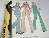 Vintage Sewing Patterns to Make Yourself DIY Retro Vest and Pants 70s clothing womens clothes size 14 Bell Bottom