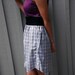 Upcycled dress made out of mens Club Monaco brown, blue and purple plaid 100 percent cotton dress shirt and purple waffle tank - It's a must have for summer. One of a kind.