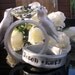 Platinum diamond wedding rings with love birds
