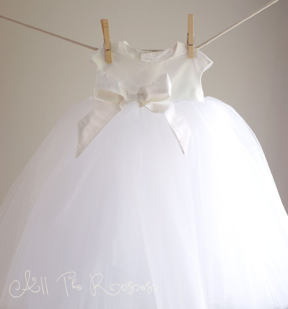 Dupioni silk dress with capped sleeve and silk bow accent --perfect for christening, christmas, portraits