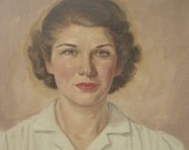 LAURA -- Gorgeous Vintage Framed Mid-Century Oil Portrait Painting of Beautiful Woman -- Fine Art Quality 40s or 50s