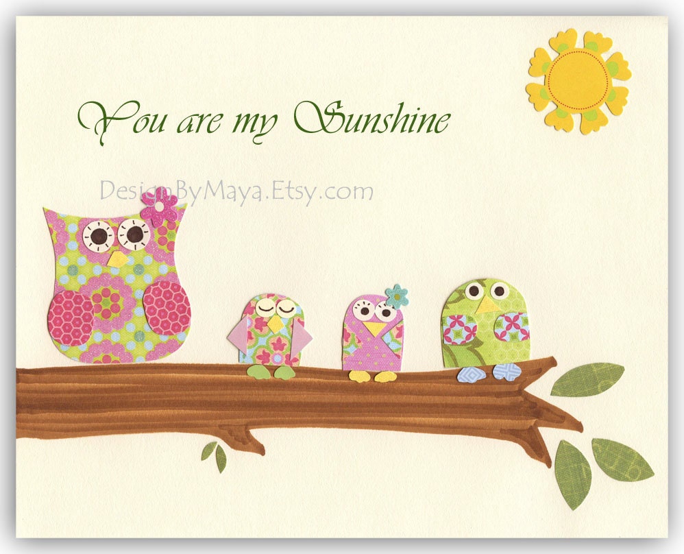 Nursery Wall Art // Nursery Decor // Baby Room Owl // Nursery Owls // You Are My Sunshine Wall Art