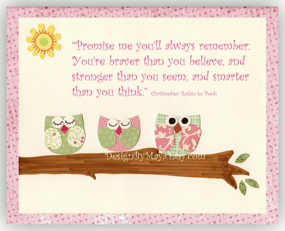 Baby girl Nursery, Children Art print, Owl..Life is Beautiful pink and green