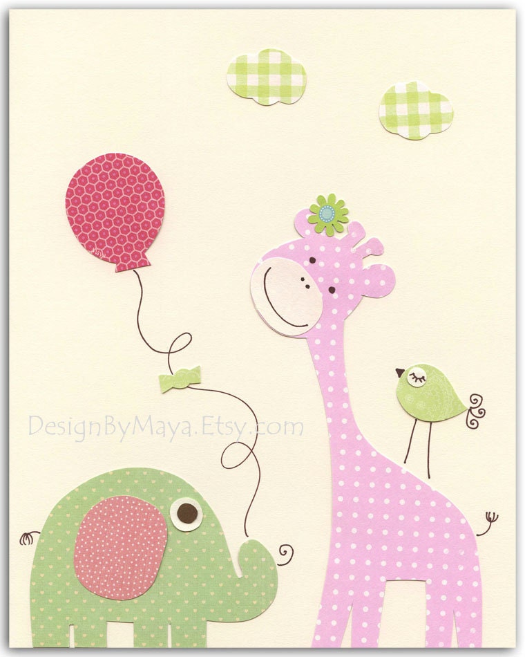 Baby girl nursery, Nursery wall art print, Baby girl room decor, baby elephant ...we love you to the moon and back..light pink light green