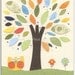 Baby boy, Nursery Art Decor, Kids Print, neutral colors.. tree, baby owl, orange, blue, green and yellow