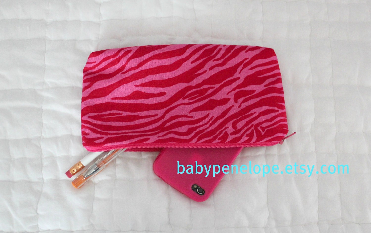 Pencil Case/Cosmetic Bag/ Gadget Case - Pink Zebra