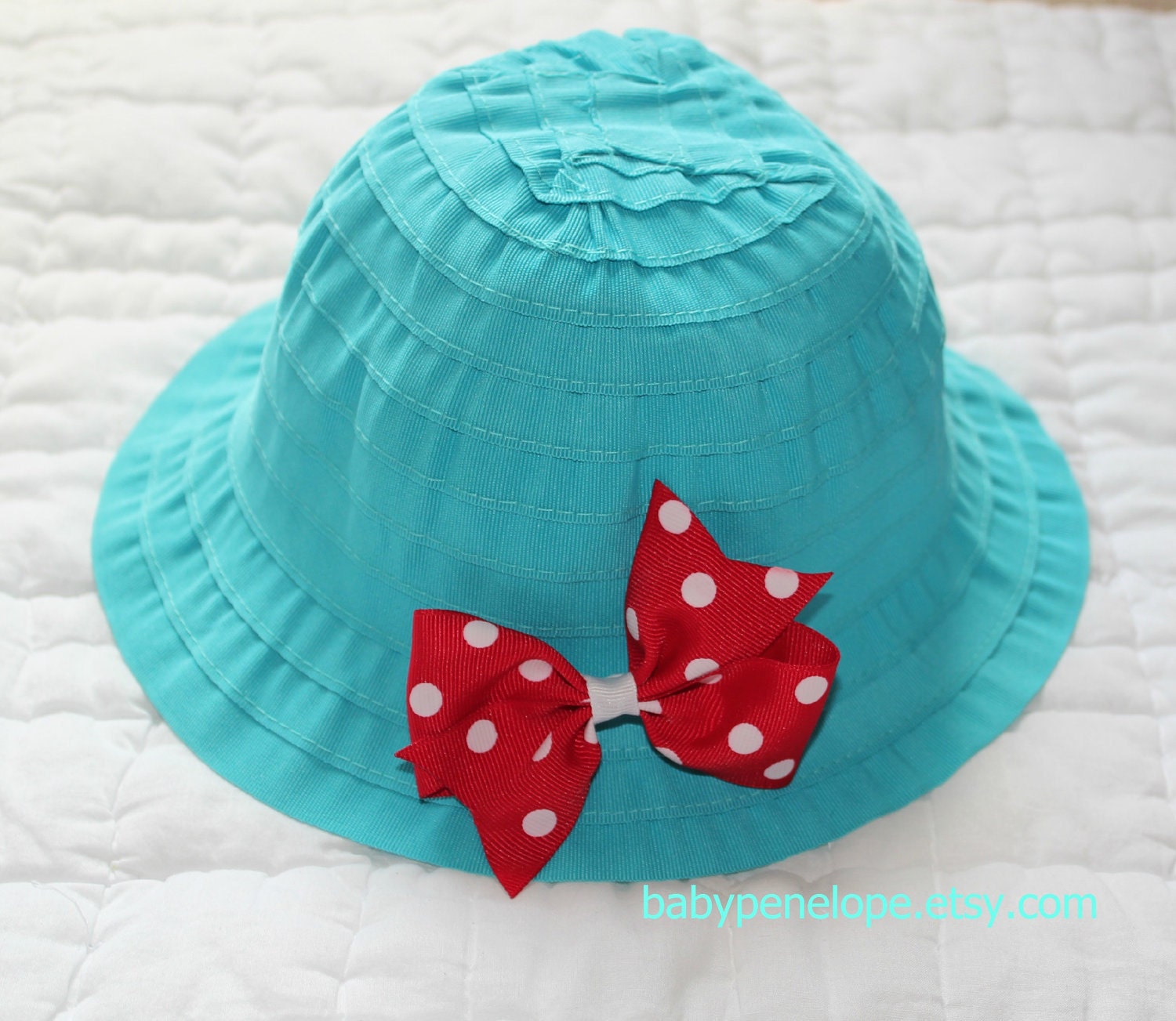 Toddler Girl Sunhat - Turquoise and Red