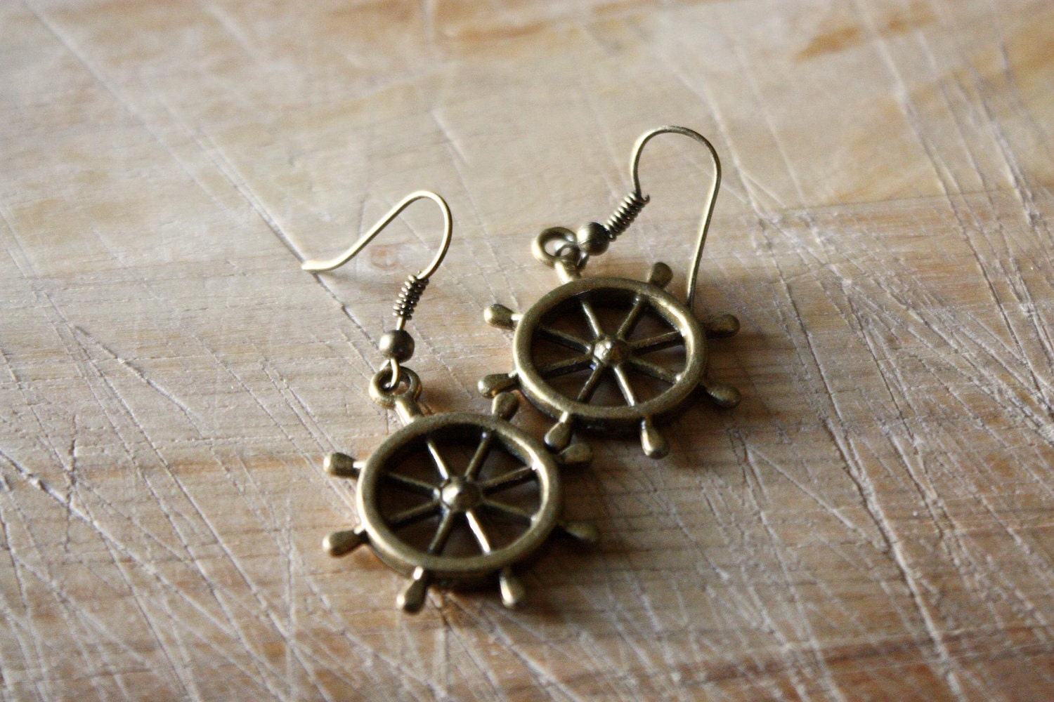 Dharma Wheel Earrings - Brass Metal, Double Sided Dharma Wheel