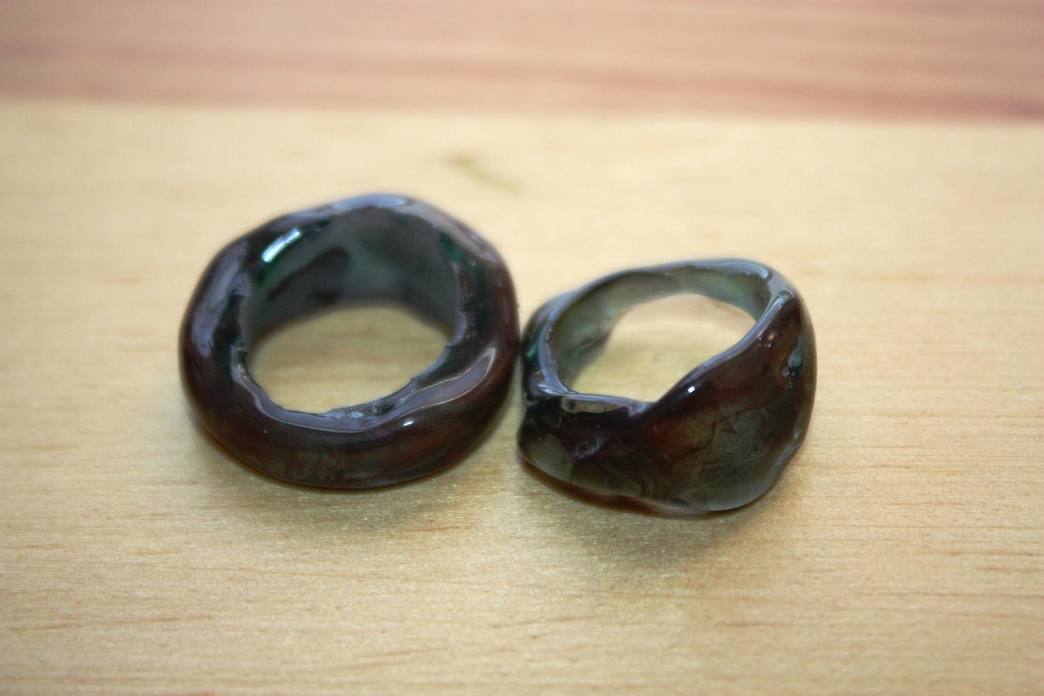 Organically Shaped Glass Dreadlock Rings - Dread Beads or Accessories in Recycled Wine Bottle Green & Brown