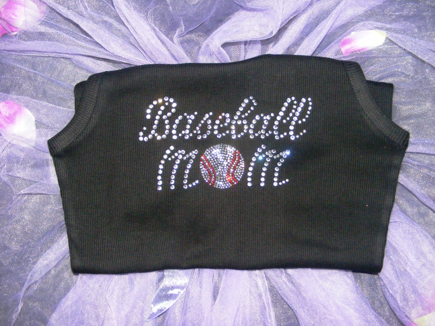 Customized Baseball Mom Tank Top Shirt : Personalized Crystal Rhinestone Tank Short Sleeve Long Sleeve Shirt
