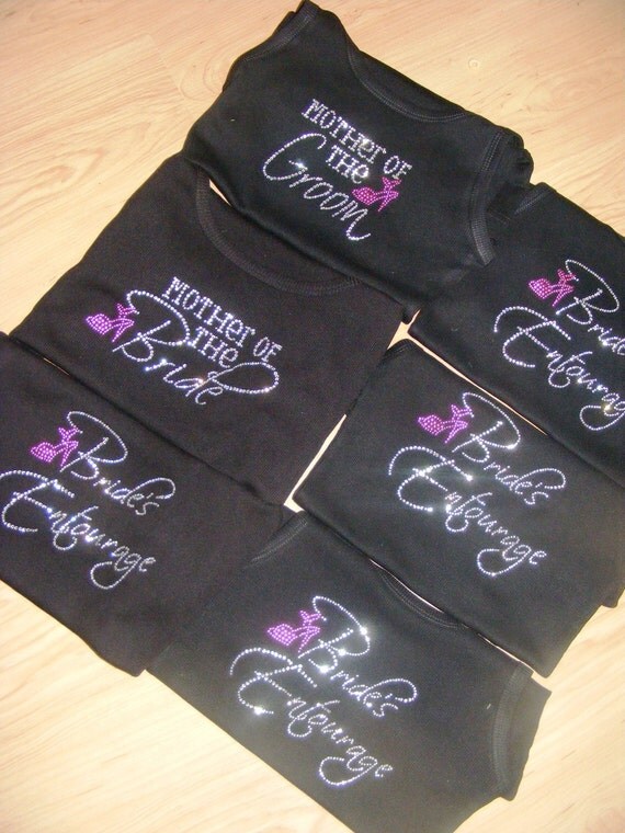 Bride's Entourage Hot Pink Bridesmaid Crystal Rhinestone Shoe Tank Top Shirt Hot Pink Black and White Wedding ideas