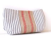 nautical clutch purse /  red, white and blue / ticking fabric / jute webbing / summer fashion / mothers day