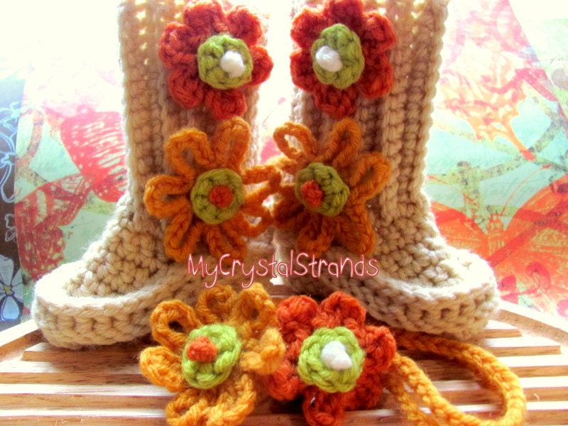 Buggs-  Heather Ugg Styled  Crochet Booties w/ Flower Detail and Matching Headband in Aqua and Teal