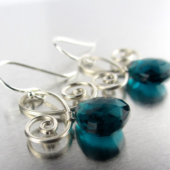Paraiba Teal Faceted Quartz Briolette Sterling Silver Earrings