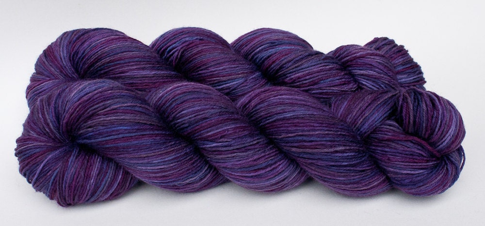 Handpainted purple sock yarn: FAITH on 8-ply merino