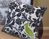 Black, White and Chartreuse Bird Throw Pillow Cover