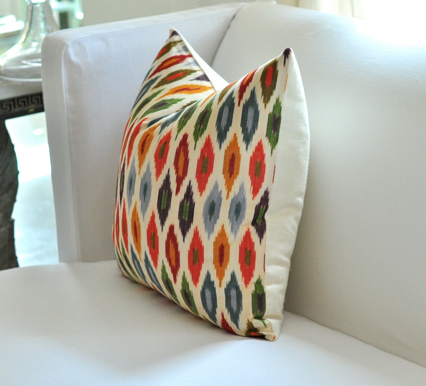 20"sq. Schumacher SUNARA Ikat pillow cover in Spice