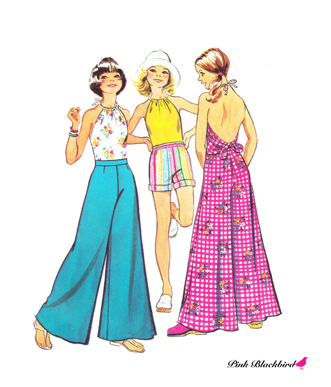 70s Super Wide Leg Flared Pants/ Vintage 1970s UNCUT Simplicity Girls Halter Top and Super Wide Leg Pants Sewing Pattern 5652