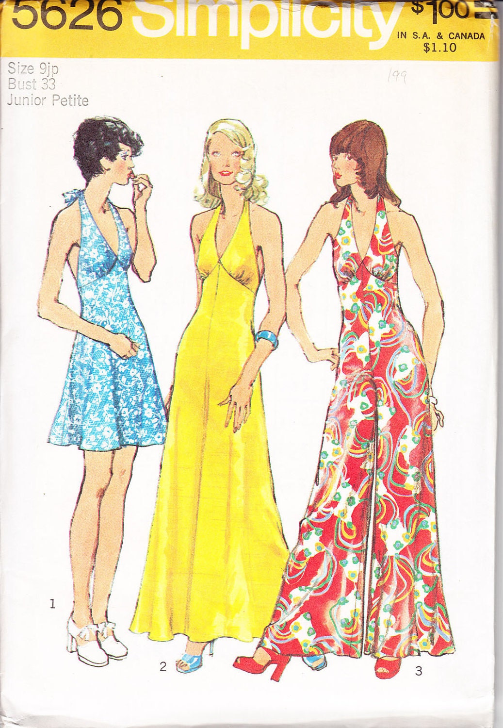 70s Halter Jumpsuit Pattern/ Vintage 1970s UNCUT Simplicity Halter Dress and Halter Jumpsuit Sewing Pattern 5626