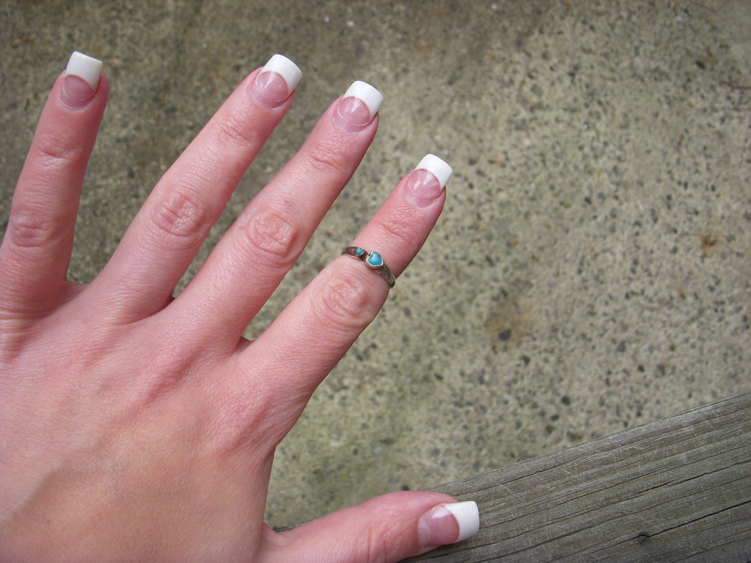 Vintage Sterling Silver Ring Girls Ladies Size 6 Turquoise Heart and Dot Love Sweet 1980s 925