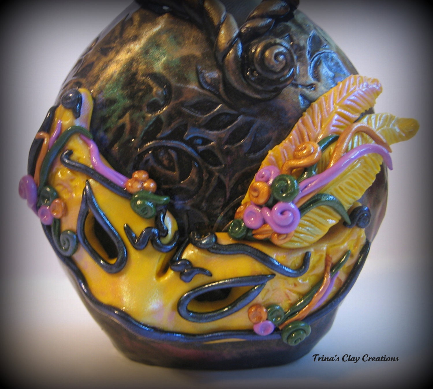 Polymer Clay Mardi Gras Mask Bottle - Vase