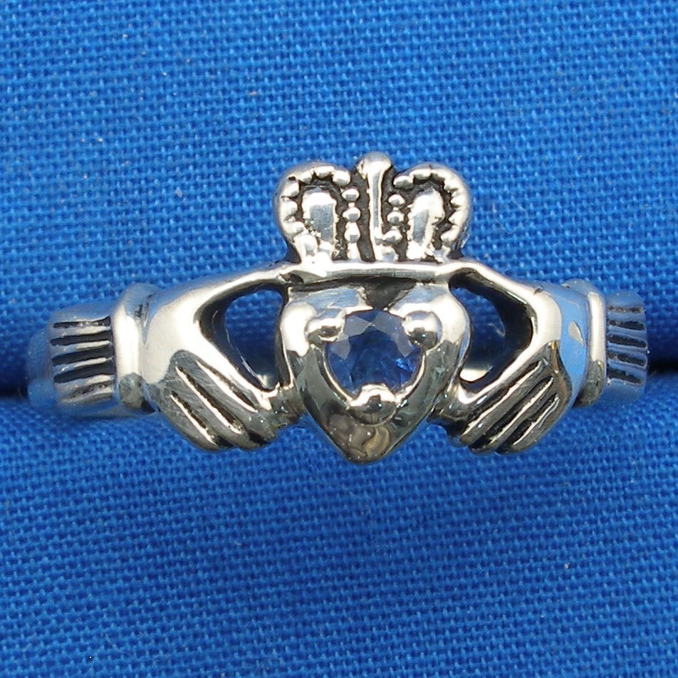 Claddagh Ring, Blue Sapphire, Hand Crafted Sterling Silver Celtic Ring