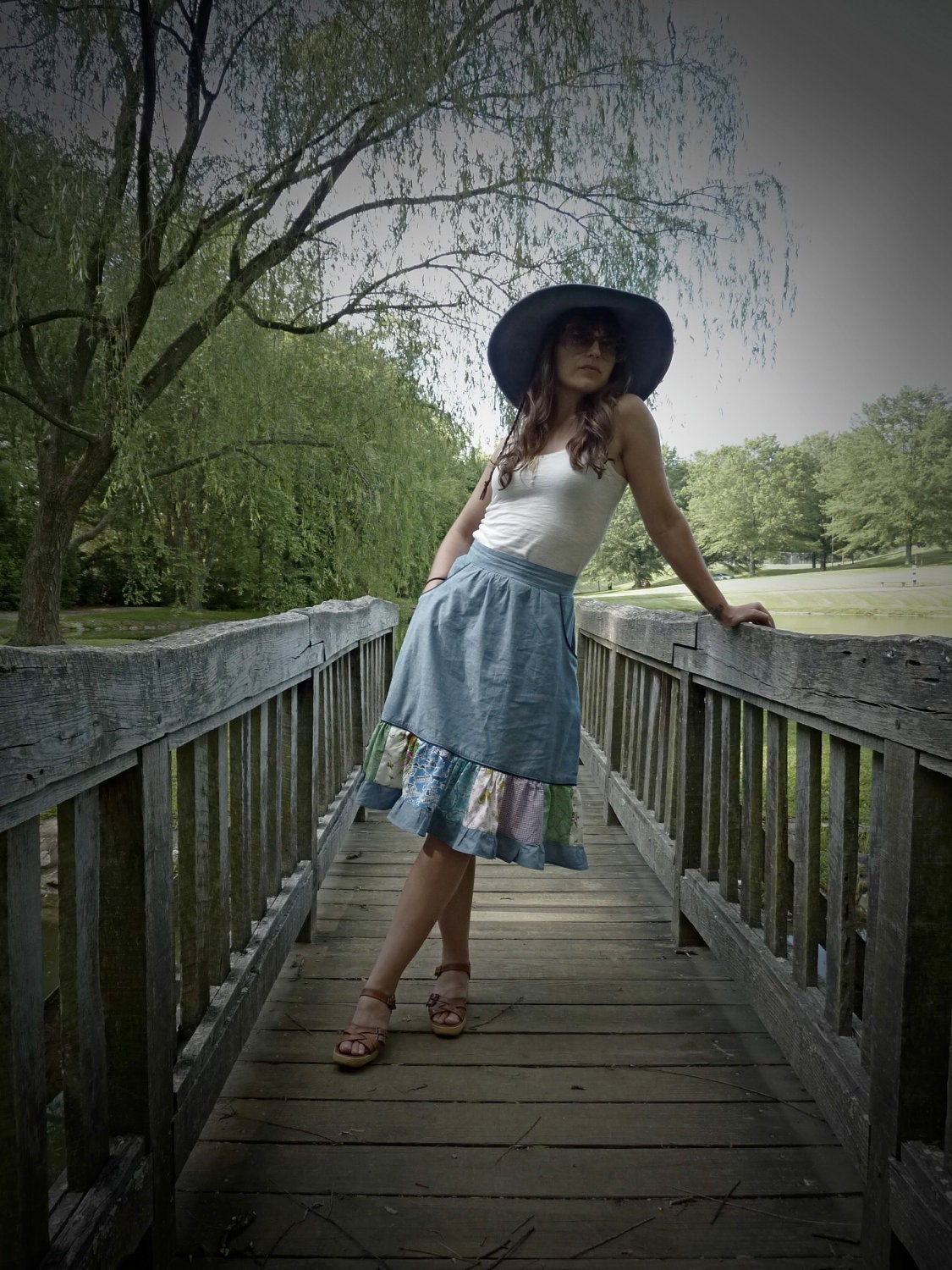 Light Blue Chambray Peasant Skirt //  High Waisted //  Made to Measure