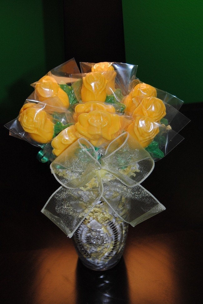 Items similar to A Dozen Yellow Chocolate Rose Lollipop Bouquet on Etsy